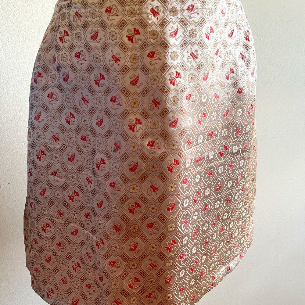 Rose gold silk brocade mini skirt